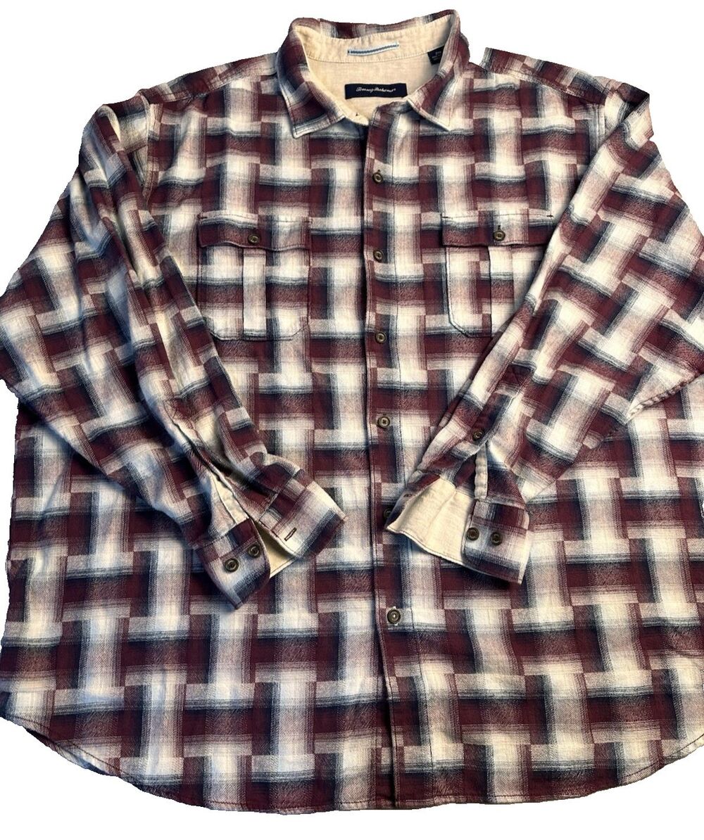 Tommy Bahama Men's 2XB Maroon Multi Cotton Flannel Button Pocket Shirt